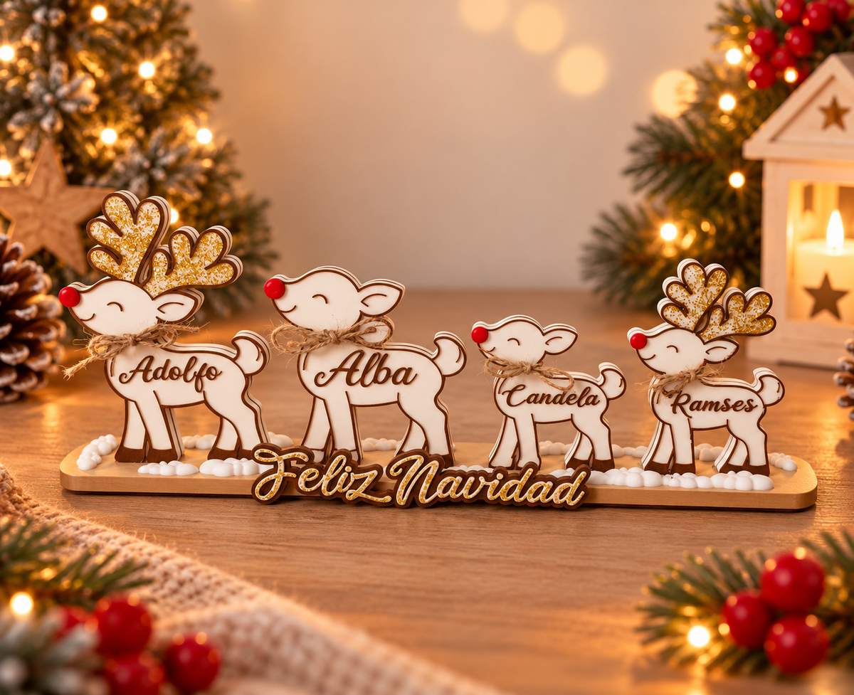 Familia de renos personalizada con base