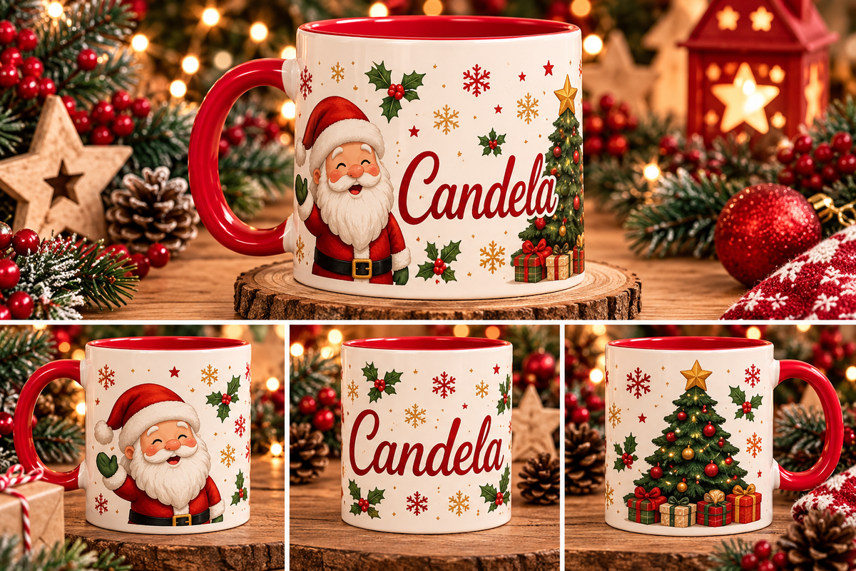 Taza navideña personalizada con nombre