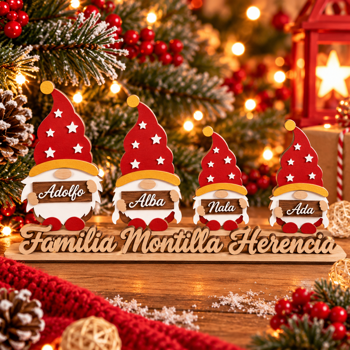 Familia de gnomos de Navidad personalizada