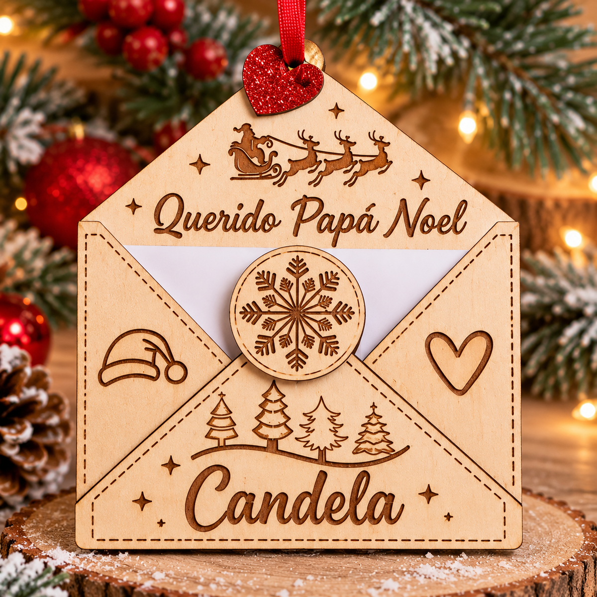 Carta navideña personalizada en madera