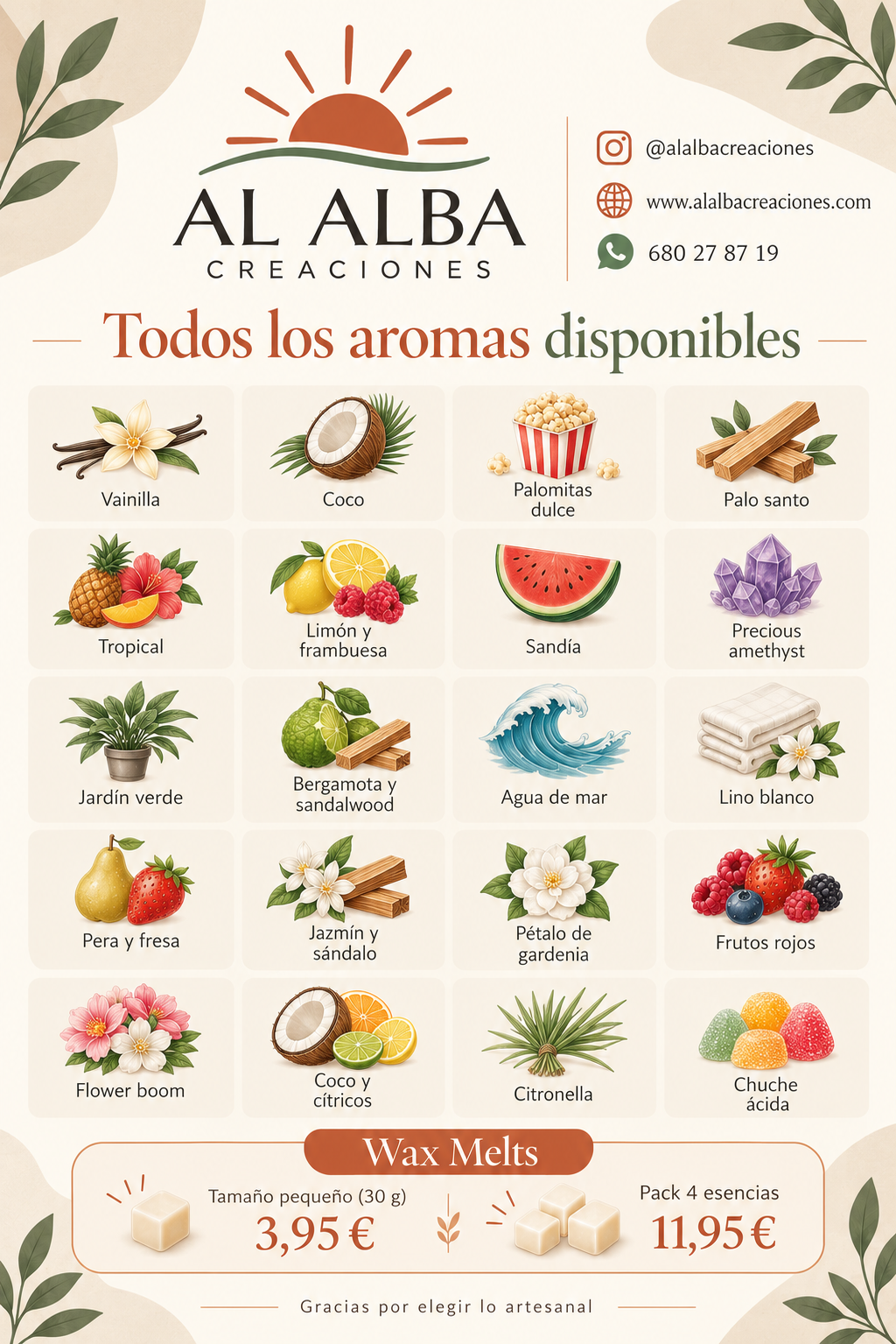 Wax melts artesanales disponibles en diferentes aromas