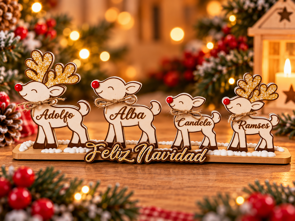 Familia de renos personalizada con base