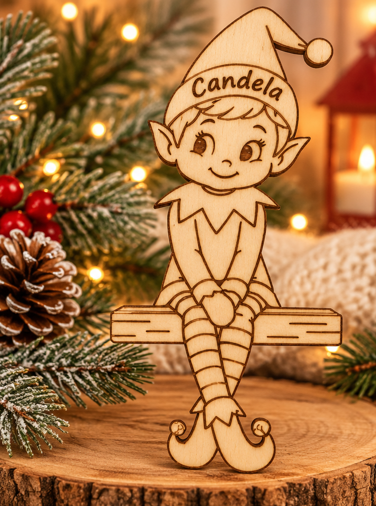 Elfo navideño personalizado en madera