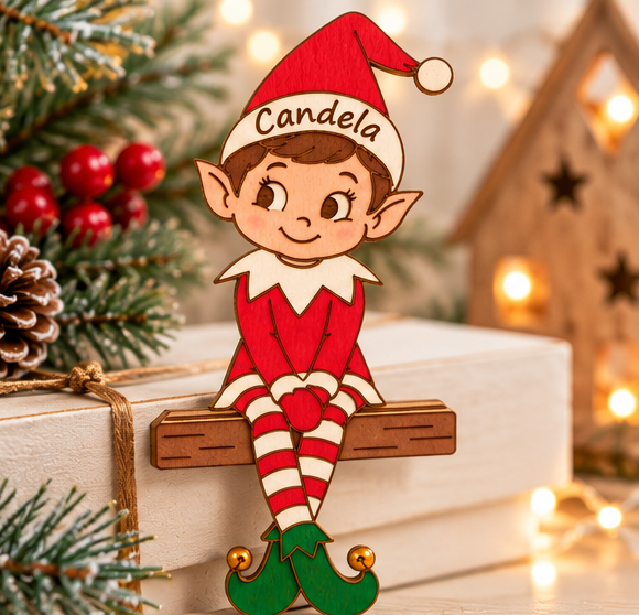 Elfo navideño personalizado en madera