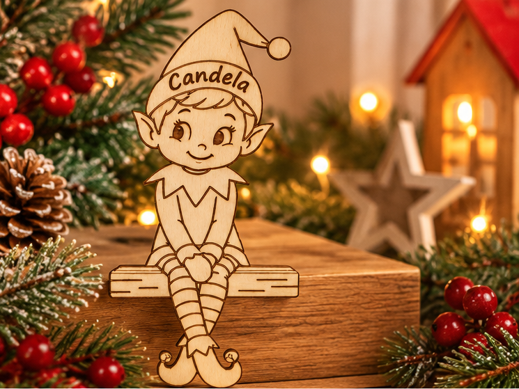 Elfo navideño personalizado en madera