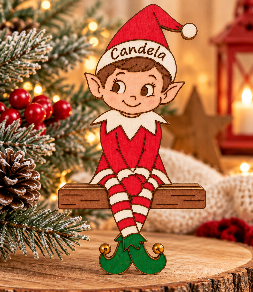 Elfo navideño personalizado en madera