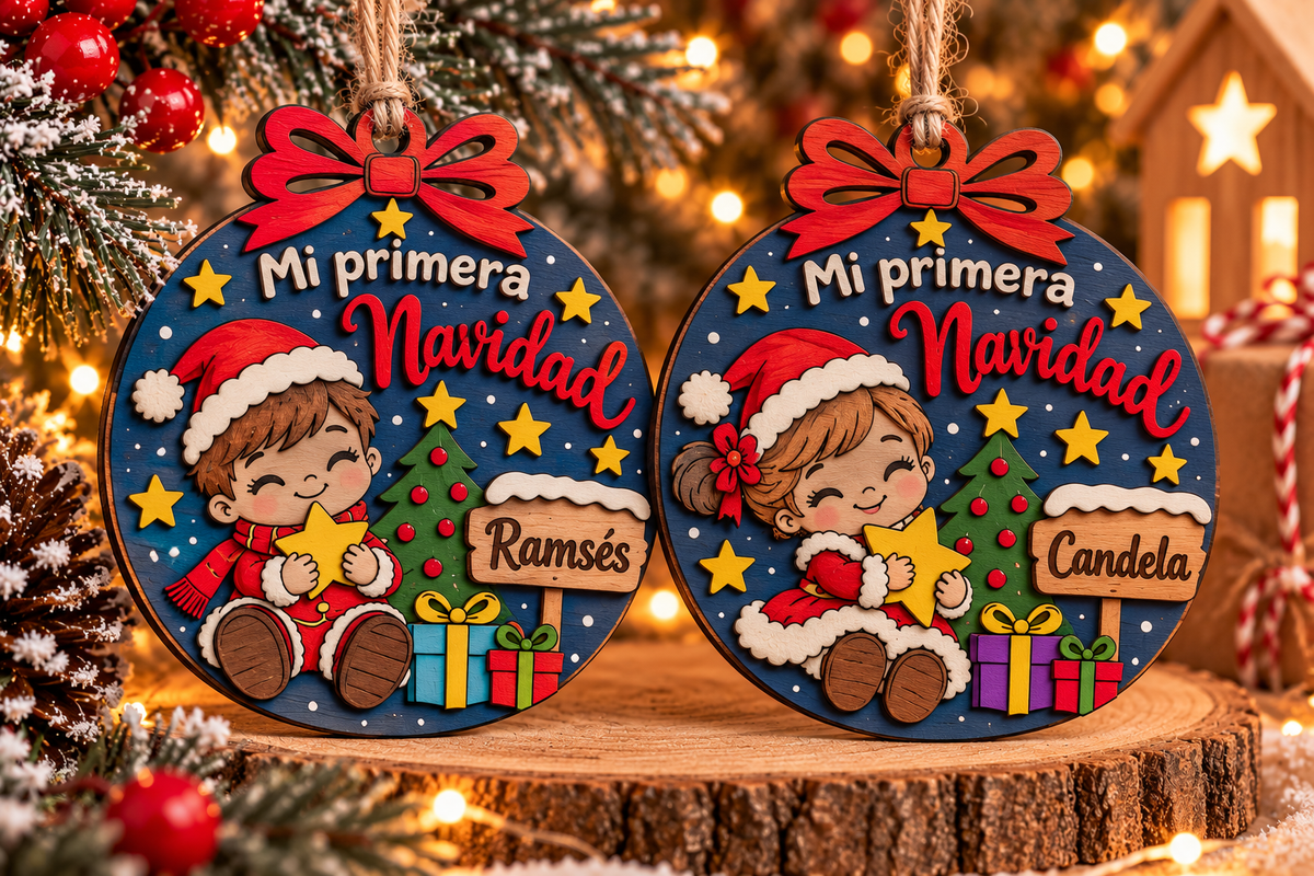 Bola Mi Primera Navidad personalizada en madera