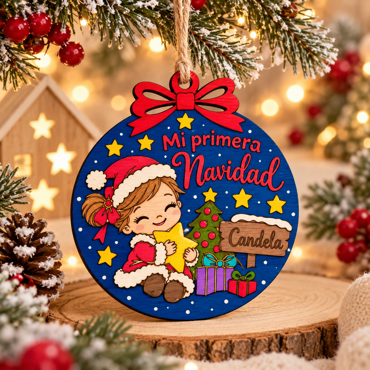 Bola Mi Primera Navidad personalizada en madera