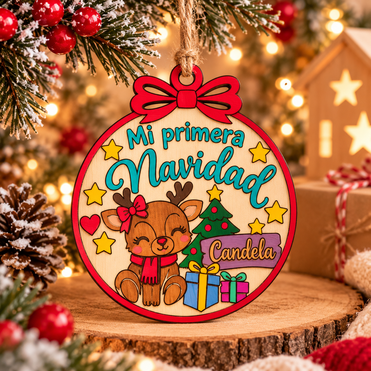 Bola Mi Primera Navidad personalizada en madera