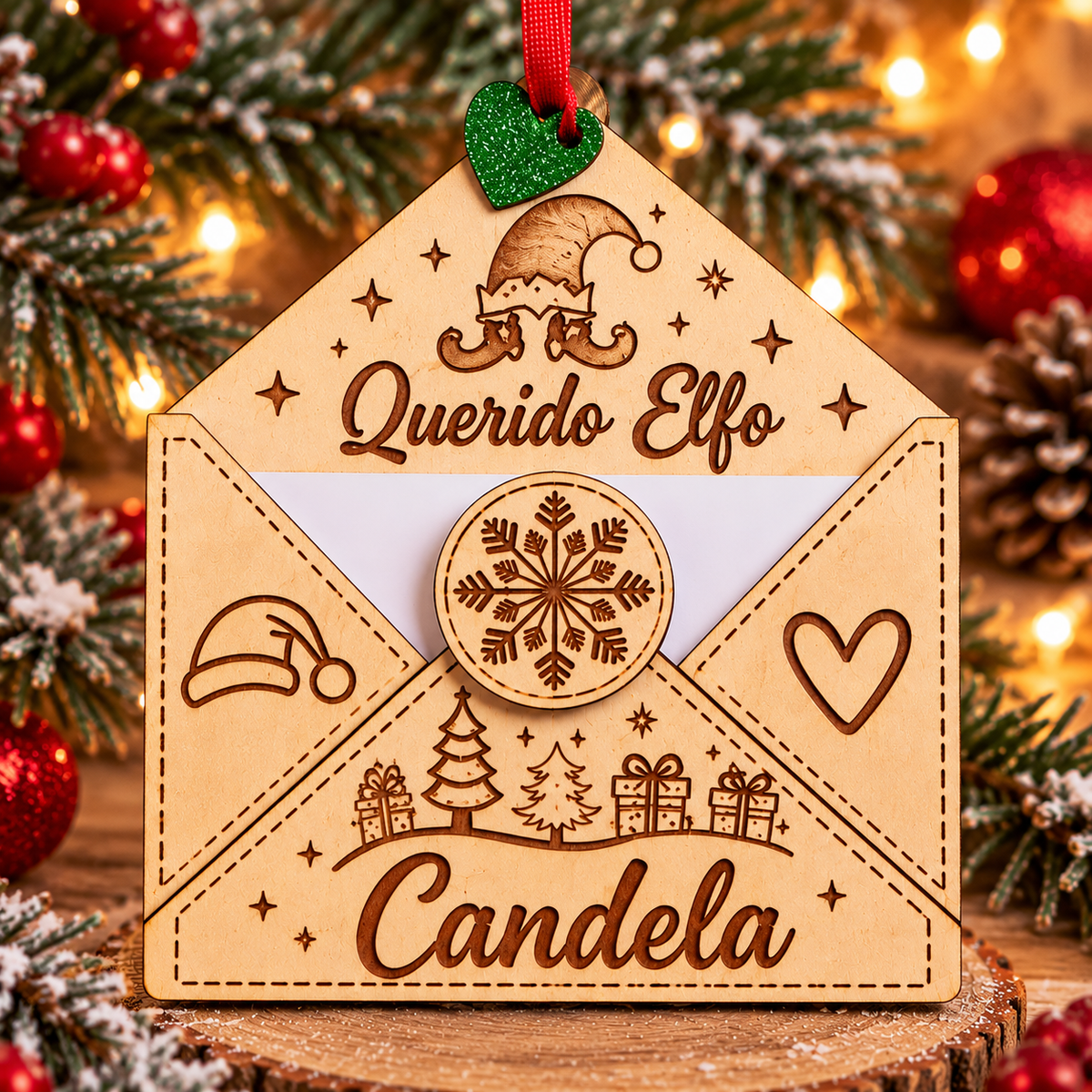 Carta navideña personalizada en madera