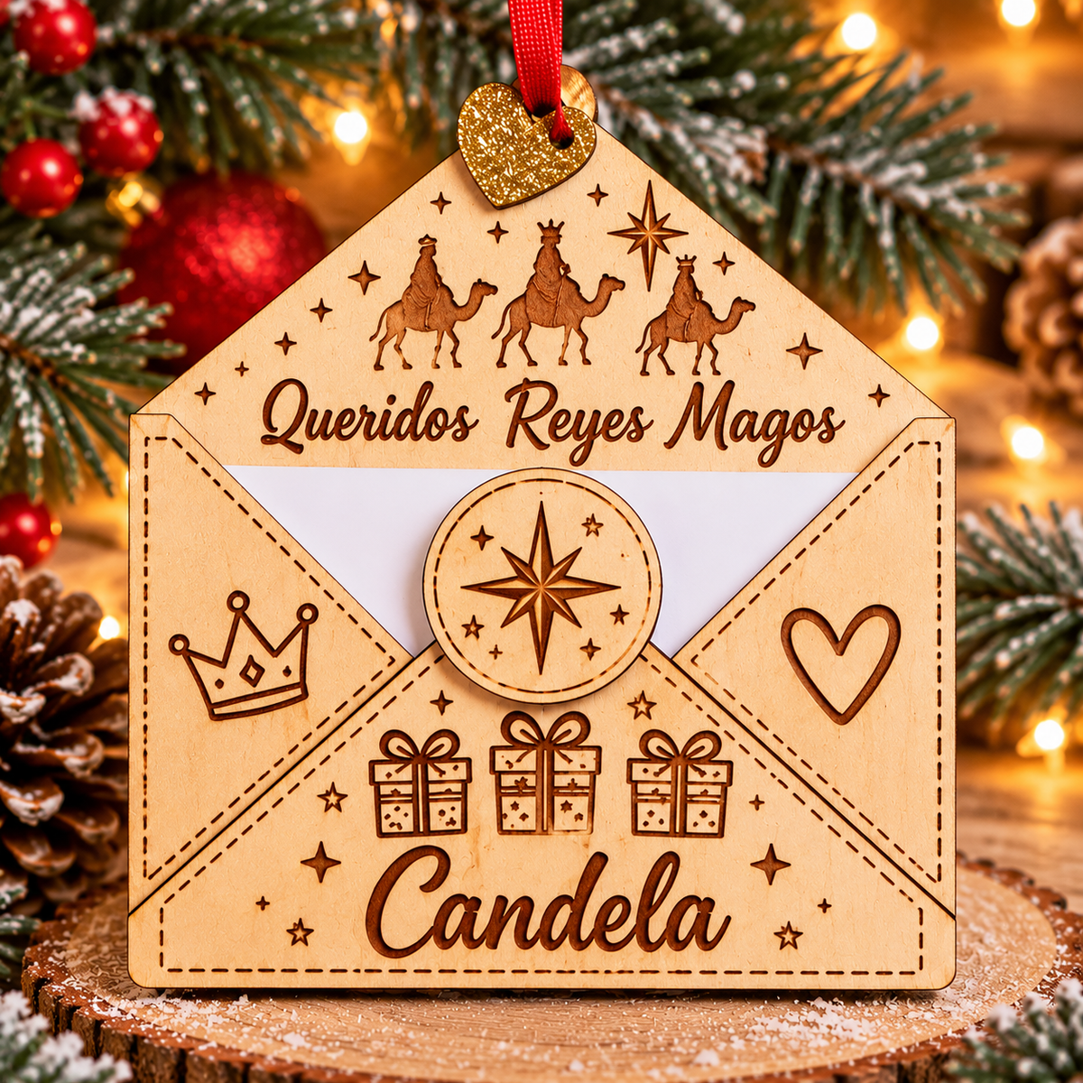 Carta navideña personalizada en madera