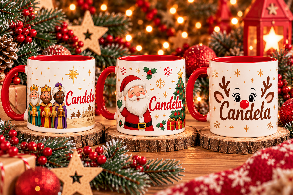 Taza navideña personalizada con nombre