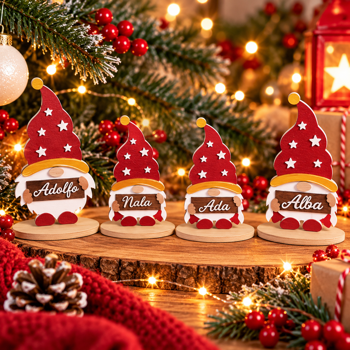 Familia de gnomos de Navidad personalizada