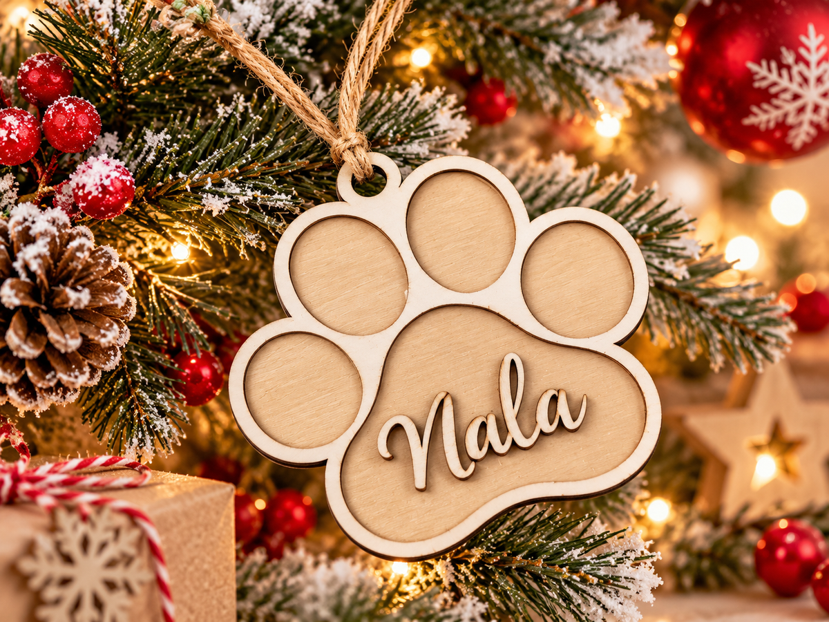 Adorno navideño huella de mascota personalizado
