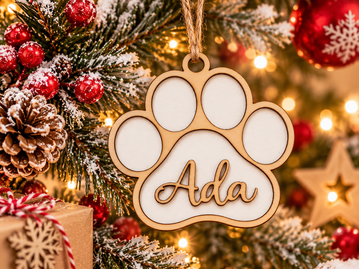 Adorno navideño huella de mascota personalizado