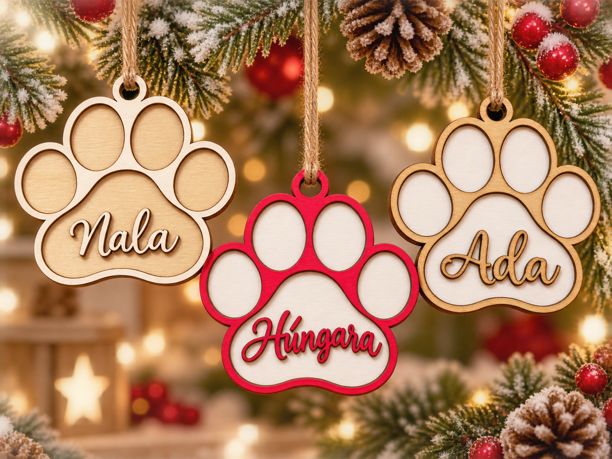 Adorno navideño huella de mascota personalizado