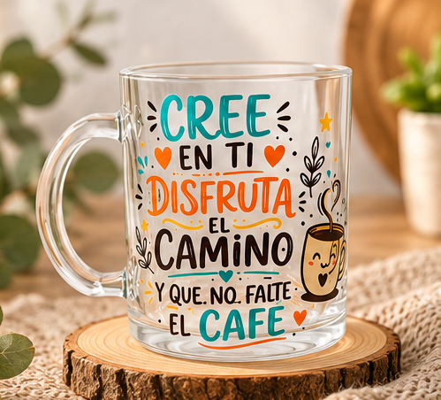 Taza de cristal transparente personalizada