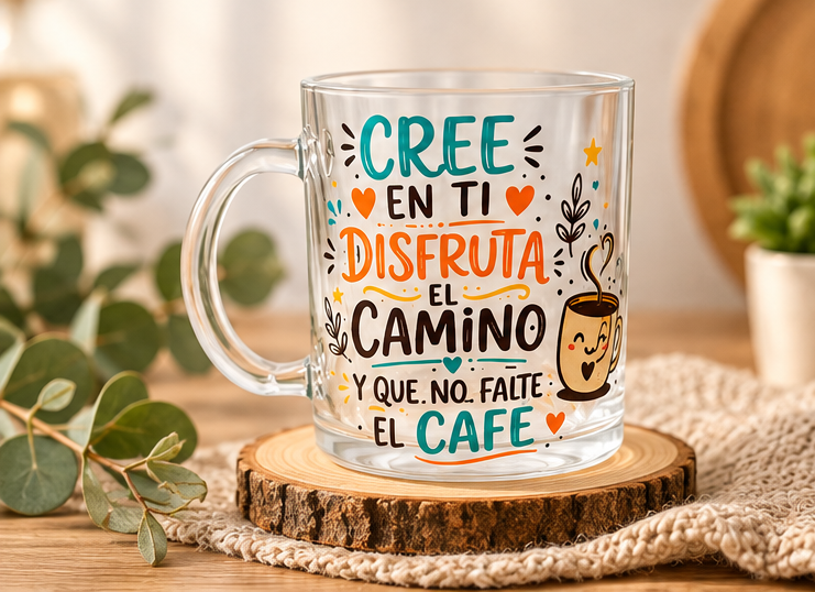 Taza de cristal transparente personalizada